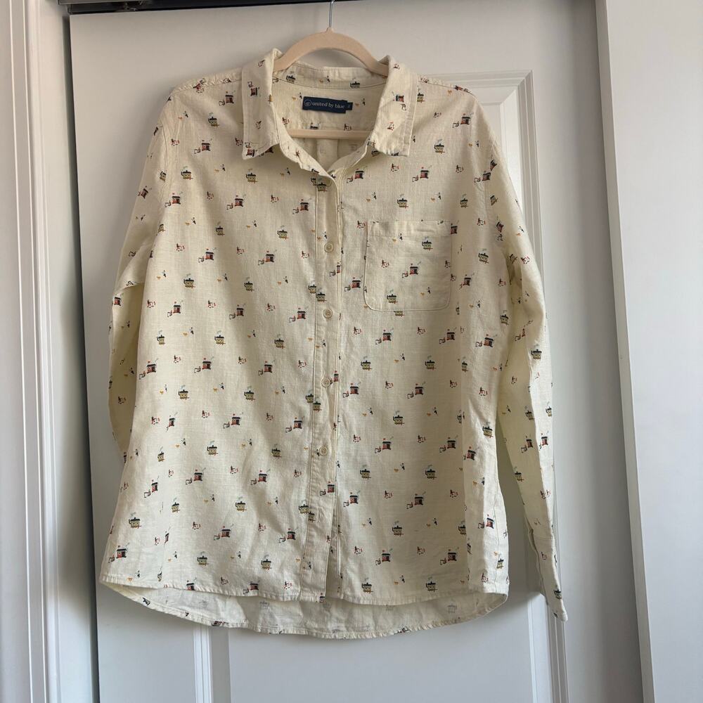 United by Blue SoftHemp Printed Chambray Button Down Shirt Sz XL Novelty - Picture 2 of 10